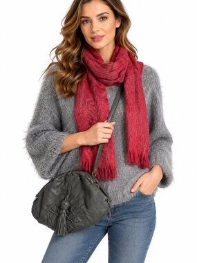 Matty M Gray Fuzzy Sweater Scarf & Gray Handbag 3-Piece Set Size L